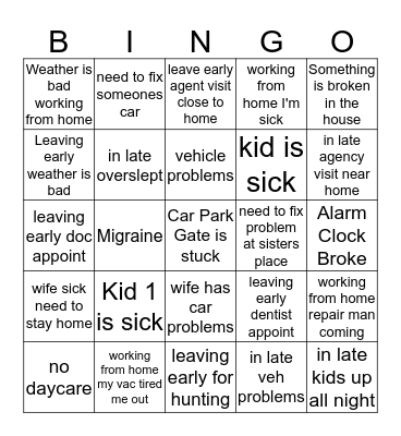 Mr Excuse 2018  Bingo Card