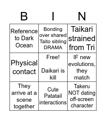Low effort Takari Bingo Card