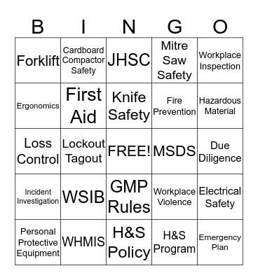 PPSI SAFETY BINGO Card