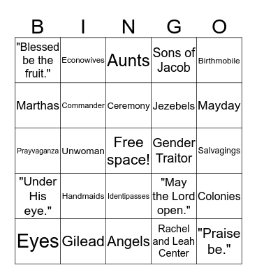 The Handmaid's Tale Bingo Card