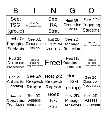 English January Learning Walk Bingo Card