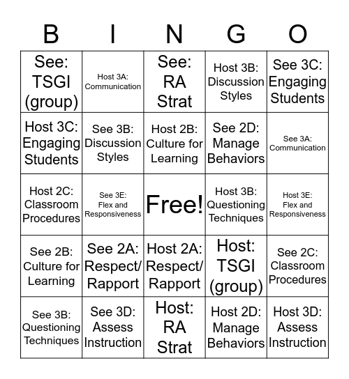 English January Learning Walk Bingo Card