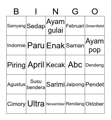 Punya Musa Bingo Card