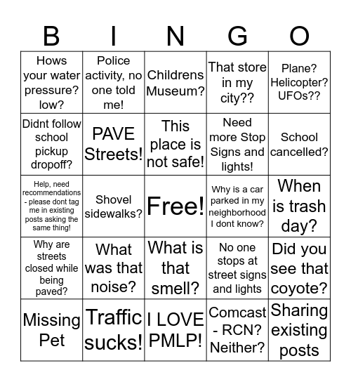 Community Groups Bingo Card