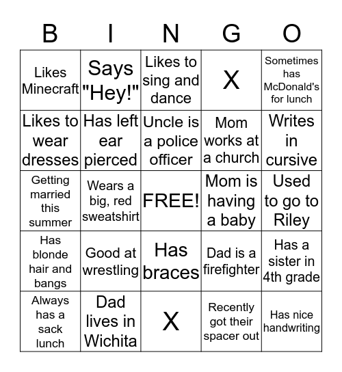 Our Second Grade Class Bingo Card