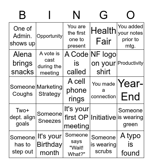 1Q OP Services Team Meeting Bingo Card
