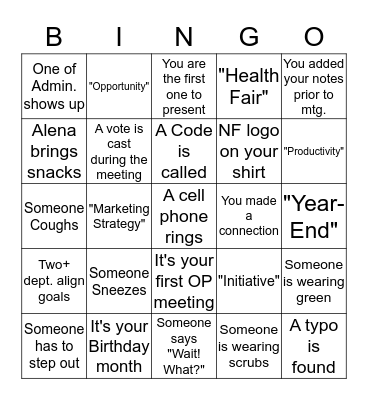 1Q OP Services Team Meeting Bingo Card