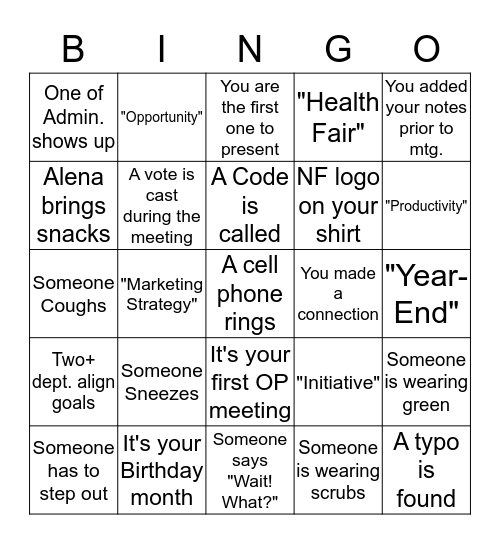 1Q OP Services Team Meeting Bingo Card