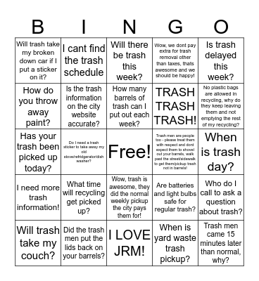 Trash Day Bingo Card