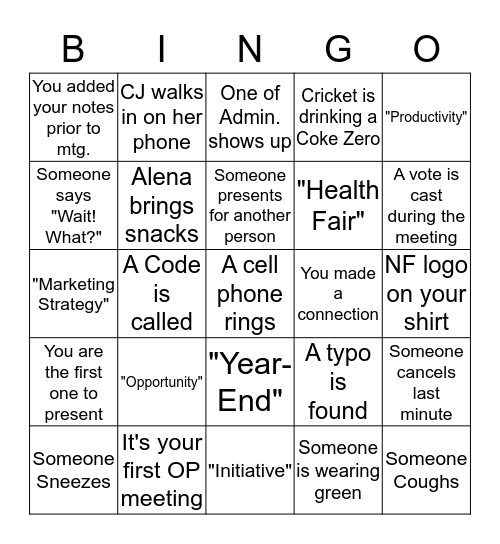1Q OP Services Team Meeting Bingo Card