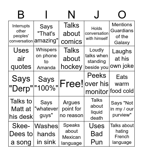 Binjo Bingo Card