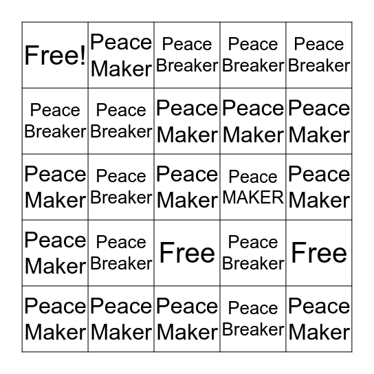 PEACE Bingo Card