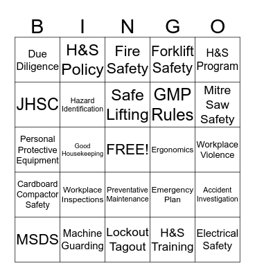PPSI SAFETY BINGO Card