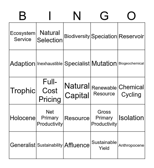 APES Word Wall Bingo Card