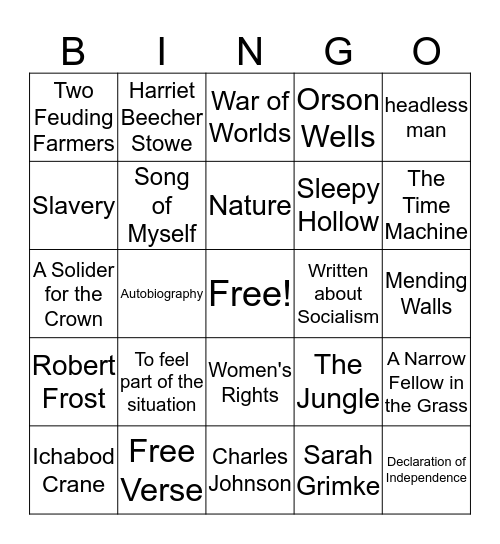 Junior Spring Packet  Bingo Card