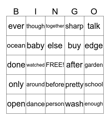 First Grade BINGO - Theme 9 Bingo Card