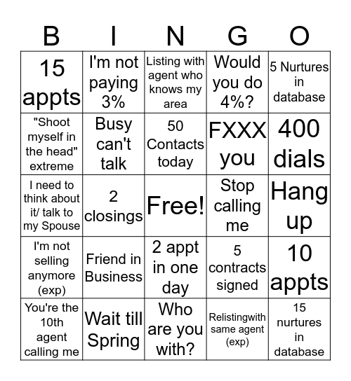 Dialing Bingo Card