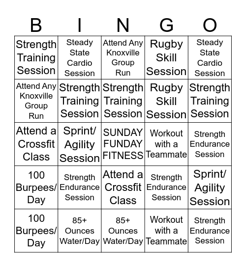 #MinxFit Bingo Week 1 Bingo Card