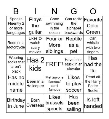 Meet and Greet  Bingo Card