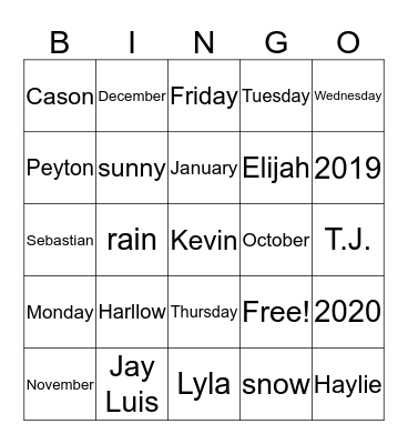 Untitled Bingo Card