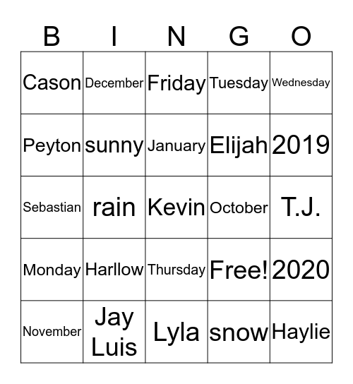 Untitled Bingo Card