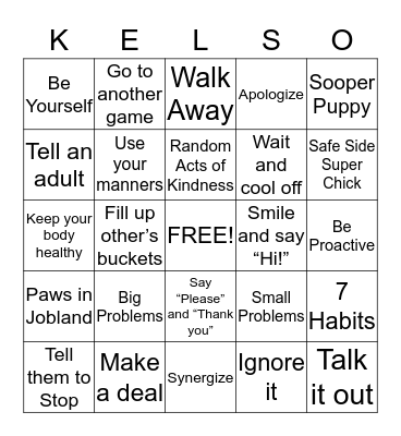 KELSO BINGO Card