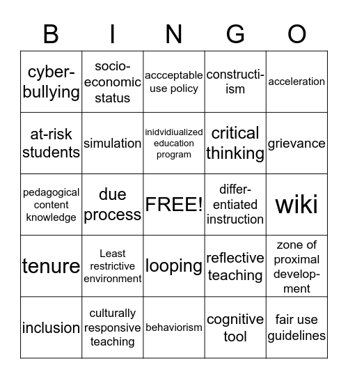 Supporting Students Bingo Card