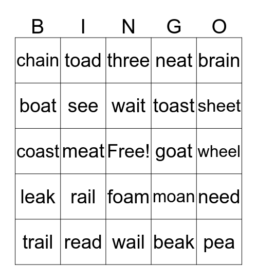 CVVC Long A/E Vowel Sounds Bingo Card