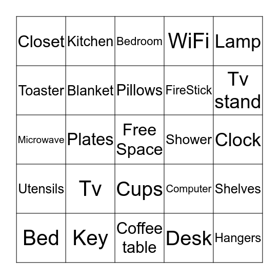 Apartment items Bingo Card