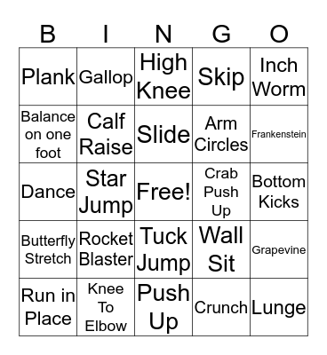 Fitness Bingo Card