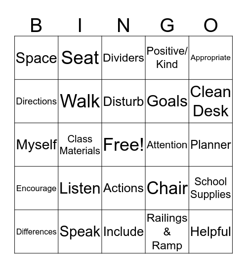 Room 33 Class Bingo Card