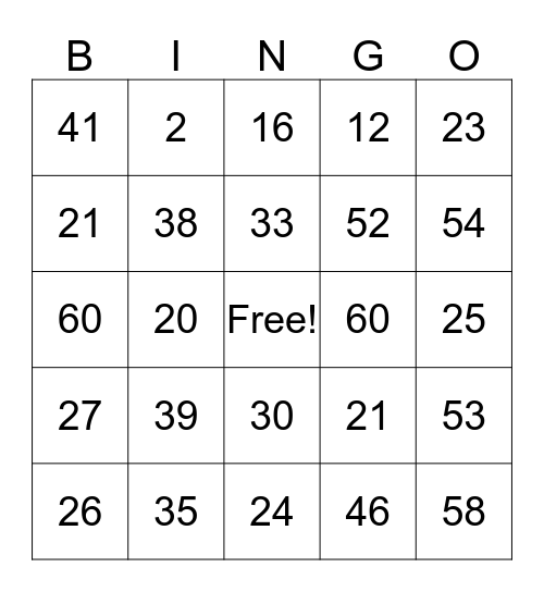 BRADY Bingo Card