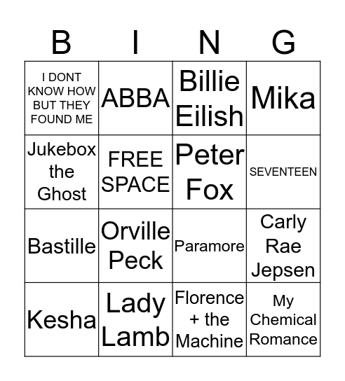 November Music Bingo Card