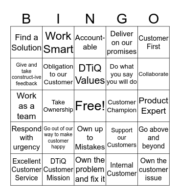 DTiQ Company Values Bingo - ACCOUNTABLE Bingo Card