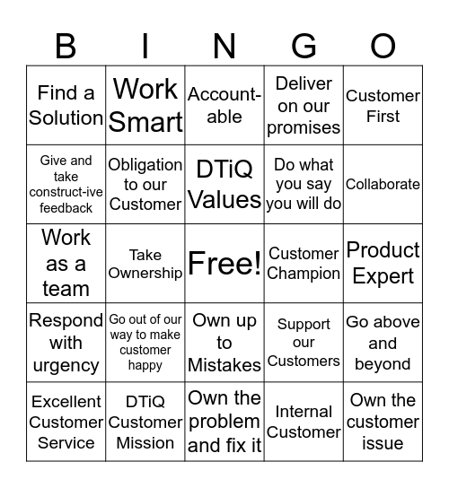 DTiQ Company Values Bingo - ACCOUNTABLE Bingo Card