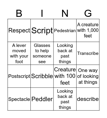 Ped/ Scribe/ Spec Bingo Card