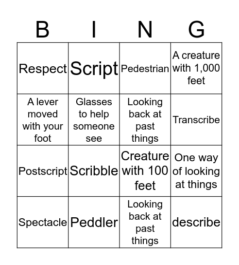 Ped/ Scribe/ Spec Bingo Card