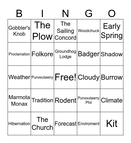 GROUNDHOG DAY! Bingo Card
