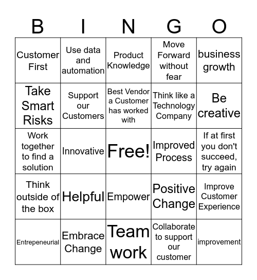 DTiQ Company Values Bingo - Entrepreneurial Bingo Card
