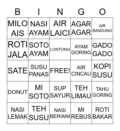 MENU RASA SINGAPURA Bingo Card