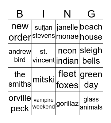 ezra music bingo Card