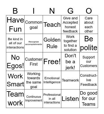 DTiQ Company Values Bingo - RESPECTFUL Bingo Card