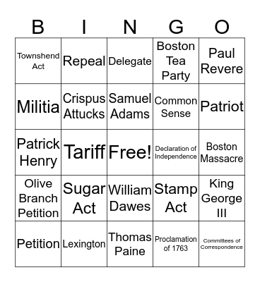 Unit 5 Bingo Card