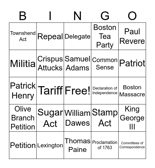 Unit 5 Bingo Card