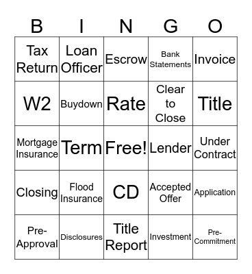Contour Bingo Card