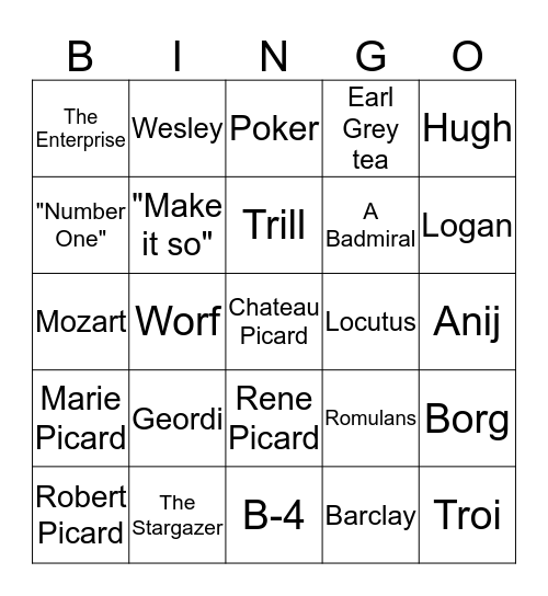 Picardingo Bingo Card