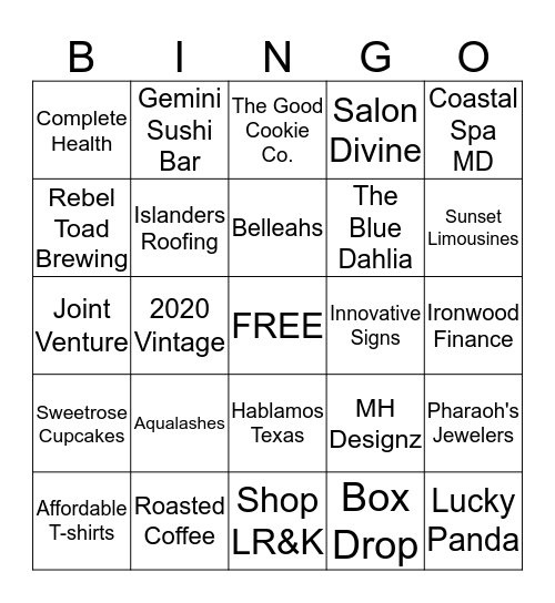SHOPLOCALCC Bingo Card