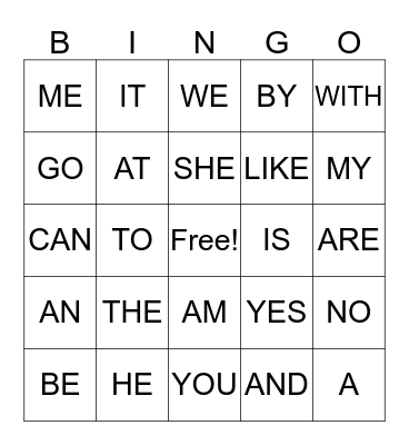 SIGHT WORDS Bingo Card