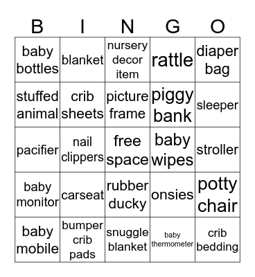 Baby Shower Bingo Card