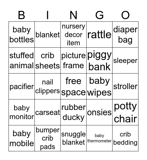 Baby Shower Bingo Card